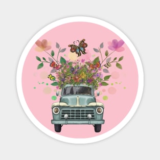 Vintage Truck Garden Flowers & Butterflies Magnet